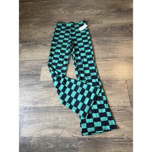 Zoe + Liv Y2K Grunge Checkered Lounge Pants Green Black Alt Skater Small